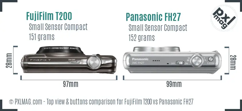 FujiFilm T200 vs Panasonic FH27 top view buttons comparison