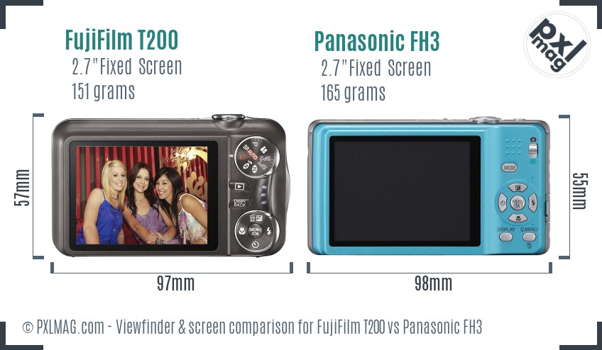 FujiFilm T200 vs Panasonic FH3 Screen and Viewfinder comparison