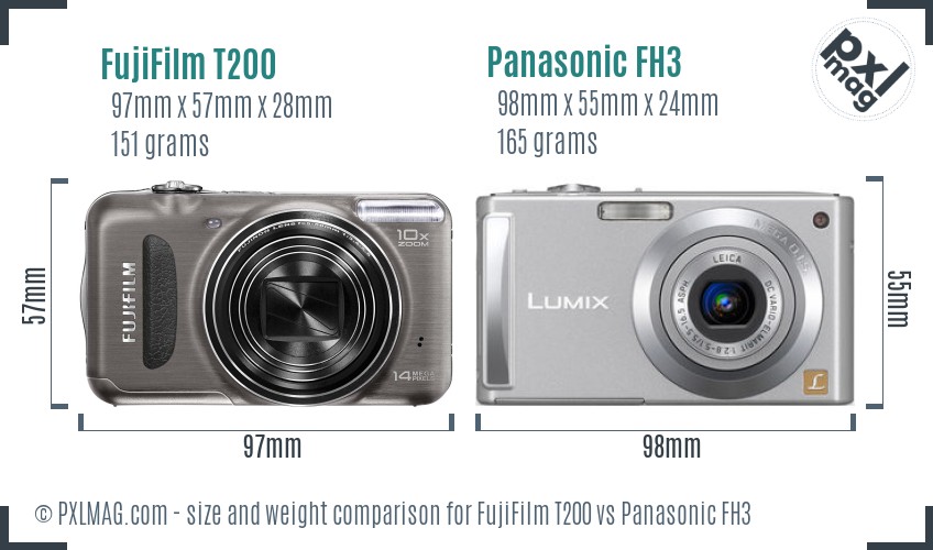 FujiFilm T200 vs Panasonic FH3 size comparison
