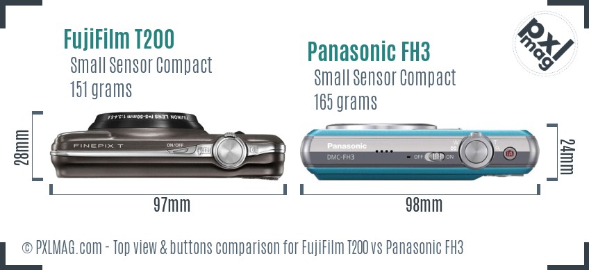 FujiFilm T200 vs Panasonic FH3 top view buttons comparison