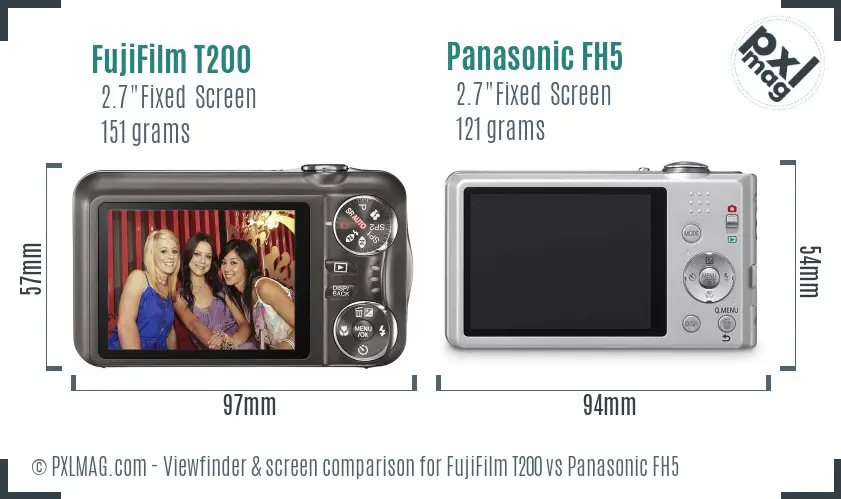 FujiFilm T200 vs Panasonic FH5 Screen and Viewfinder comparison