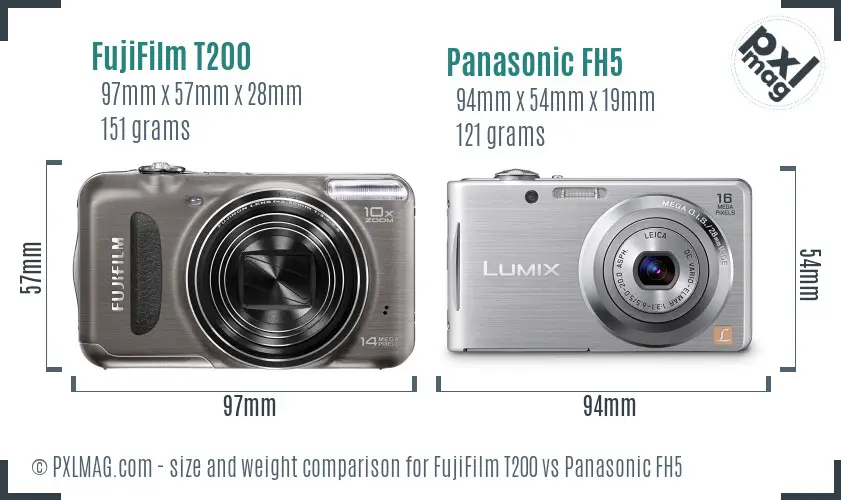 FujiFilm T200 vs Panasonic FH5 size comparison