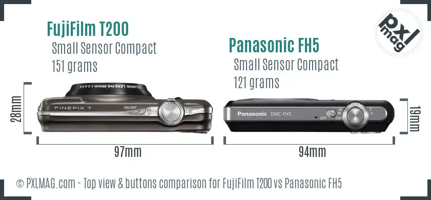 FujiFilm T200 vs Panasonic FH5 top view buttons comparison