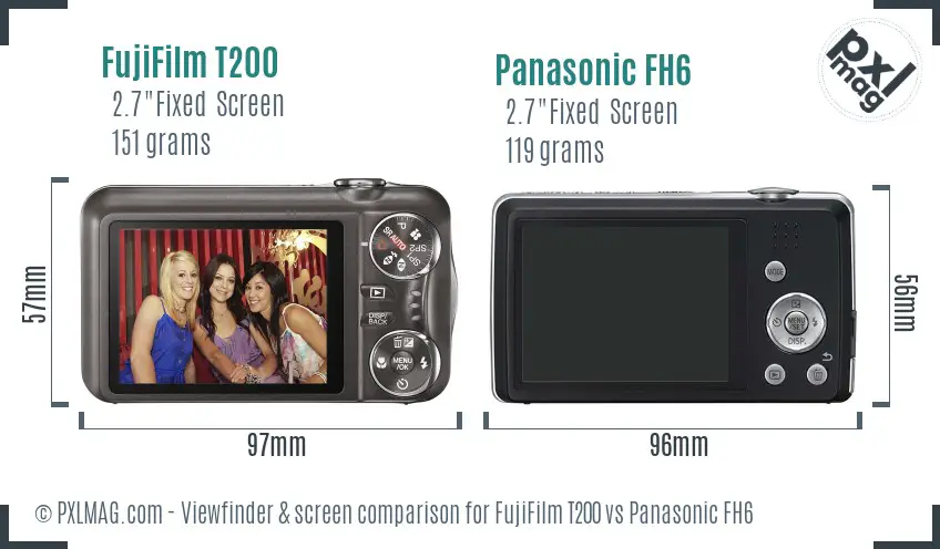 FujiFilm T200 vs Panasonic FH6 Screen and Viewfinder comparison