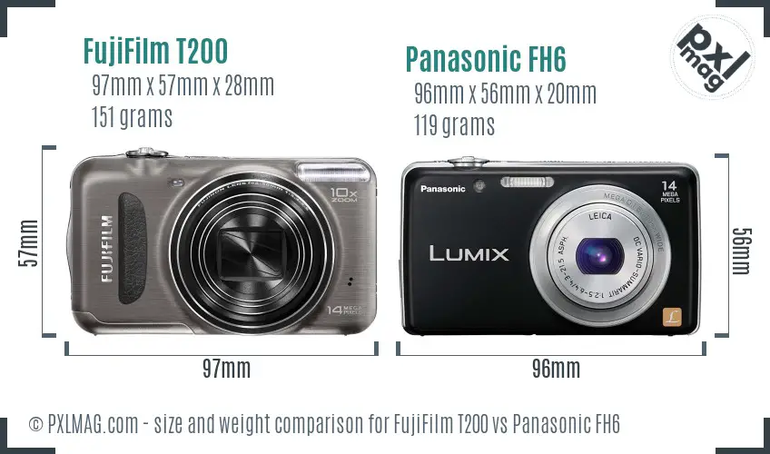 FujiFilm T200 vs Panasonic FH6 size comparison