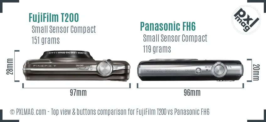 FujiFilm T200 vs Panasonic FH6 top view buttons comparison