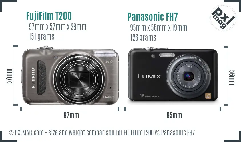 Size comparison between FujiFilm T200 and Panasonic FH7 compact cameras