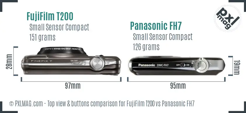 Top view design and control layout comparison of FujiFilm T200 and Panasonic FH7