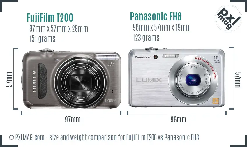 FujiFilm T200 vs Panasonic FH8 size comparison