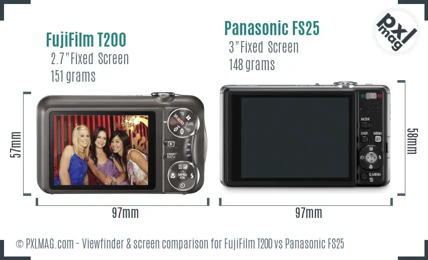 FujiFilm T200 vs Panasonic FS25 Screen and Viewfinder comparison