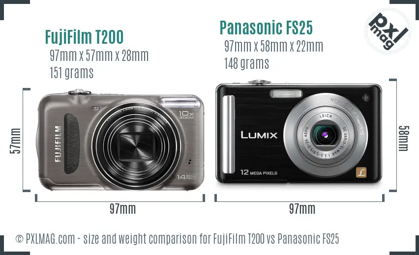 FujiFilm T200 vs Panasonic FS25 size comparison