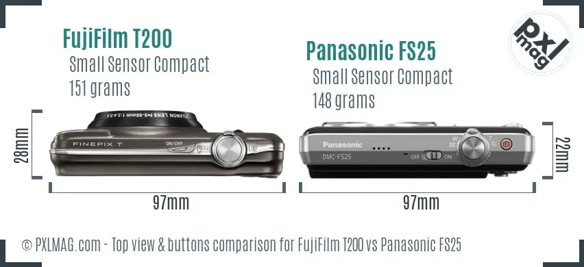 FujiFilm T200 vs Panasonic FS25 top view buttons comparison