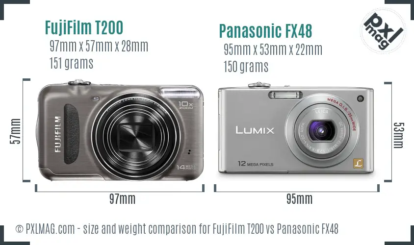 FujiFilm T200 vs Panasonic FX48 size comparison FujiFilm T200 vs Panasonic FX48 size comparison