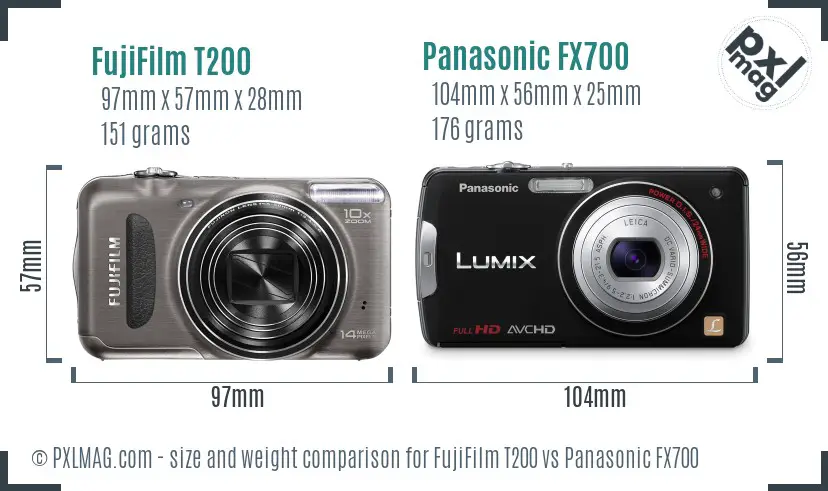 FujiFilm T200 vs Panasonic FX700 size comparison FujiFilm T200 vs Panasonic FX700 size comparison