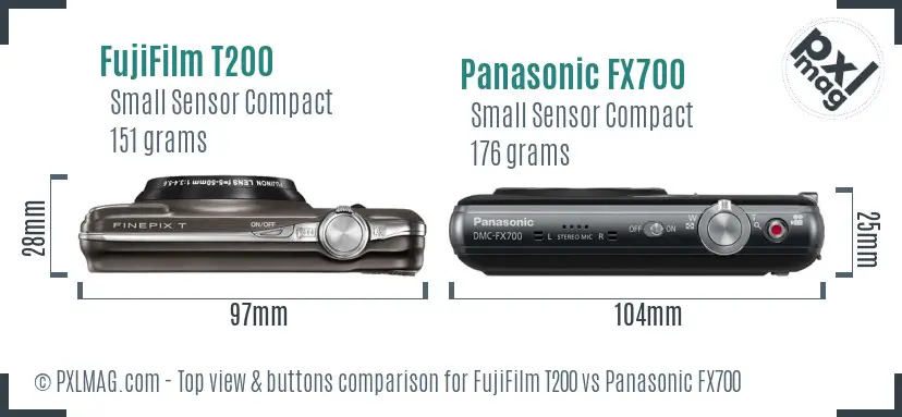 FujiFilm T200 vs Panasonic FX700 top view buttons comparison FujiFilm T200 vs Panasonic FX700 top view buttons comparison