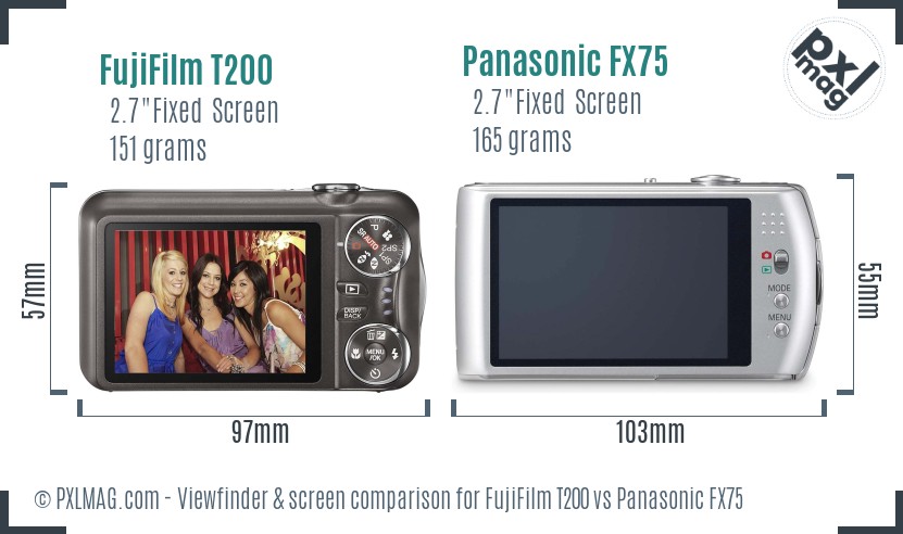 FujiFilm T200 vs Panasonic FX75 Screen and Viewfinder comparison