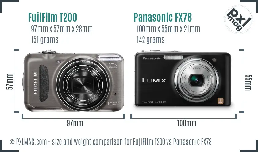 FujiFilm T200 vs Panasonic FX78 size comparison