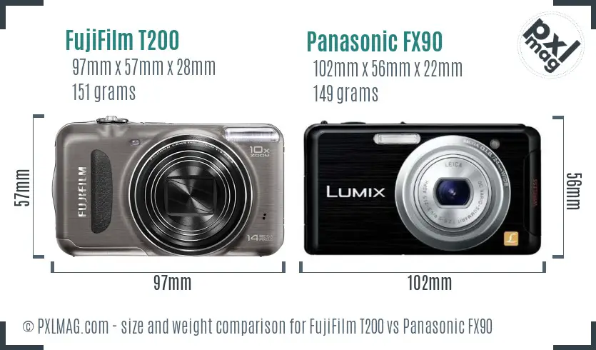 FujiFilm T200 vs Panasonic FX90 size comparison