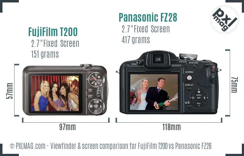 FujiFilm T200 vs Panasonic FZ28 Screen and Viewfinder comparison