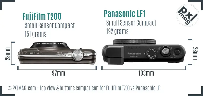FujiFilm T200 vs Panasonic LF1 top view buttons comparison
