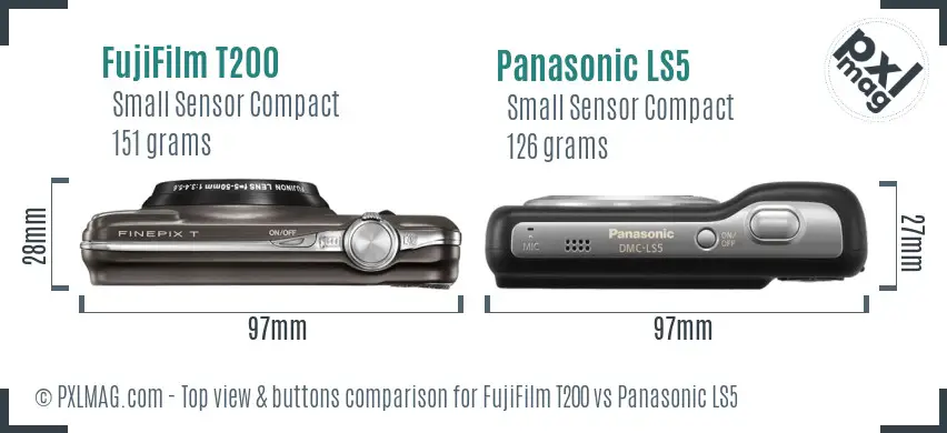 FujiFilm T200 vs Panasonic LS5 top view buttons comparison