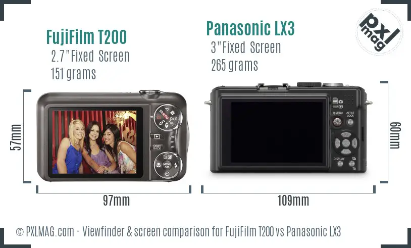 FujiFilm T200 vs Panasonic LX3 Screen and Viewfinder comparison FujiFilm T200 vs Panasonic LX3 Screen and Viewfinder comparison