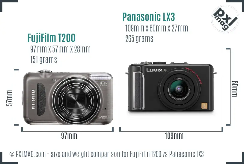 FujiFilm T200 vs Panasonic LX3 size comparison FujiFilm T200 vs Panasonic LX3 size comparison