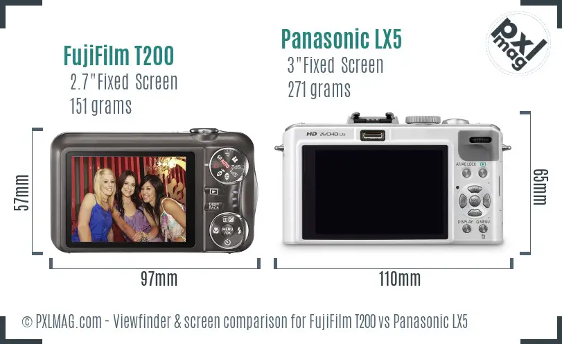 FujiFilm T200 vs Panasonic LX5 Screen and Viewfinder comparison