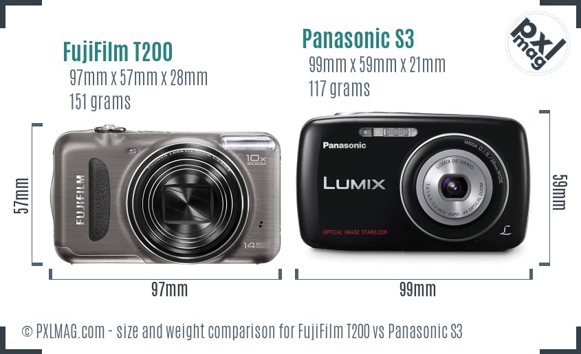 FujiFilm T200 vs Panasonic S3 size comparison