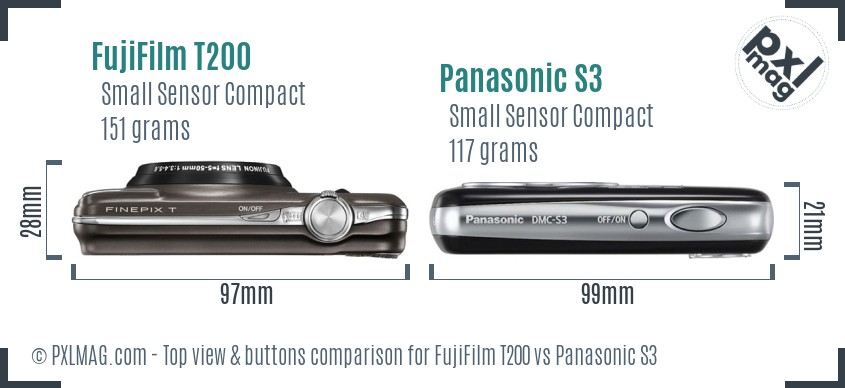 FujiFilm T200 vs Panasonic S3 top view buttons comparison