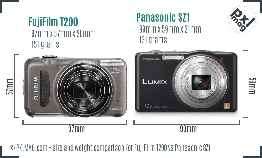 FujiFilm T200 vs Panasonic SZ1 size comparison