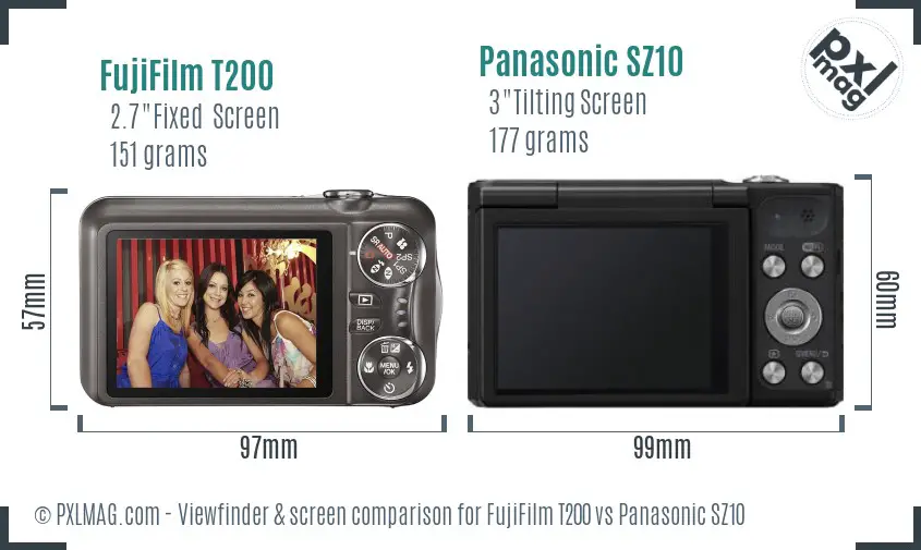 FujiFilm T200 vs Panasonic SZ10 Screen and Viewfinder comparison FujiFilm T200 vs Panasonic SZ10 Screen and Viewfinder comparison