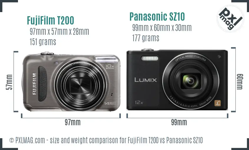 FujiFilm T200 vs Panasonic SZ10 size comparison FujiFilm T200 vs Panasonic SZ10 size comparison