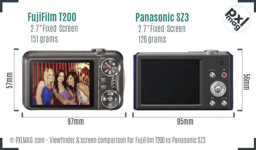 FujiFilm T200 vs Panasonic SZ3 Screen and Viewfinder comparison