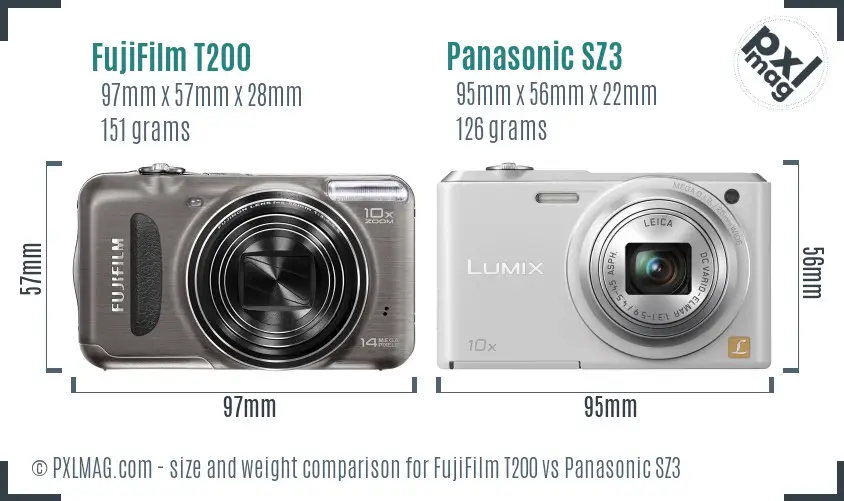 FujiFilm T200 vs Panasonic SZ3 size comparison