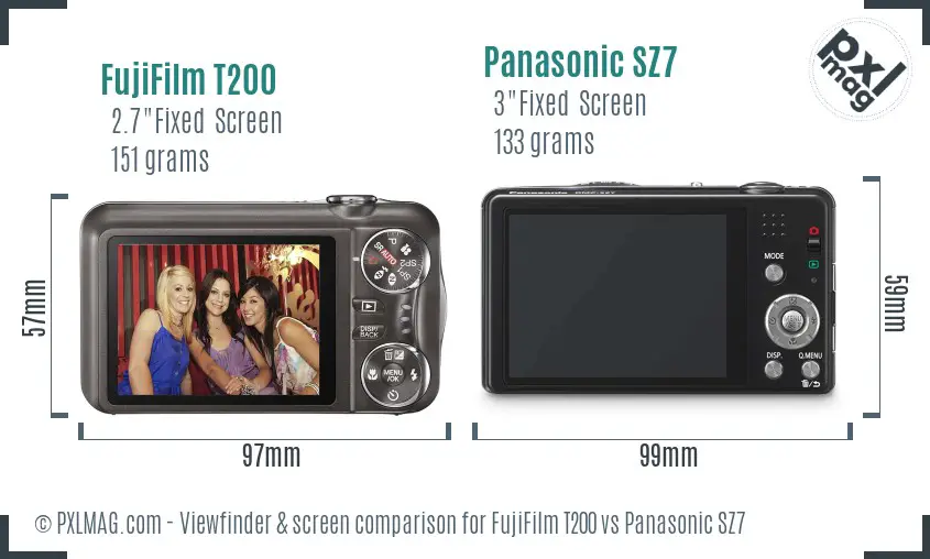 FujiFilm T200 vs Panasonic SZ7 Screen and Viewfinder comparison