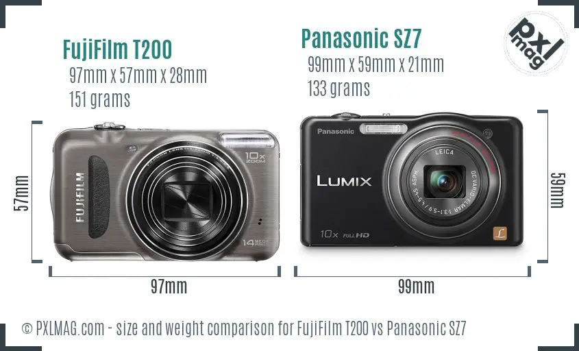 FujiFilm T200 vs Panasonic SZ7 size comparison