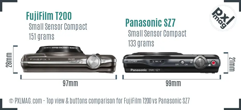 FujiFilm T200 vs Panasonic SZ7 top view buttons comparison