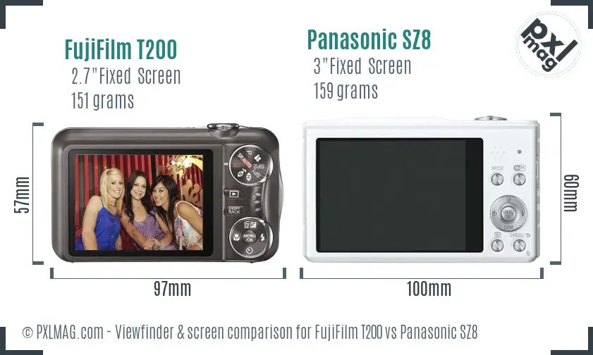 FujiFilm T200 vs Panasonic SZ8 Screen and Viewfinder comparison