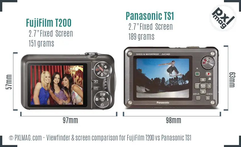 FujiFilm T200 vs Panasonic TS1 Screen and Viewfinder comparison