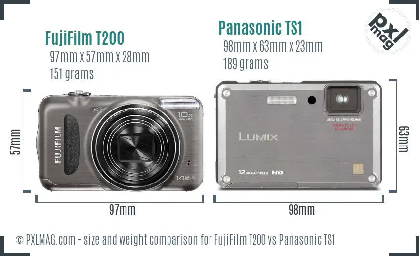 FujiFilm T200 vs Panasonic TS1 size comparison FujiFilm T200 vs Panasonic TS1 size comparison