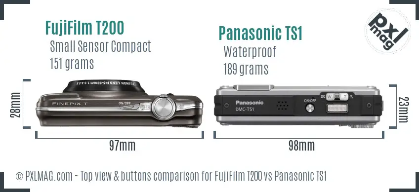 FujiFilm T200 vs Panasonic TS1 top view buttons comparison