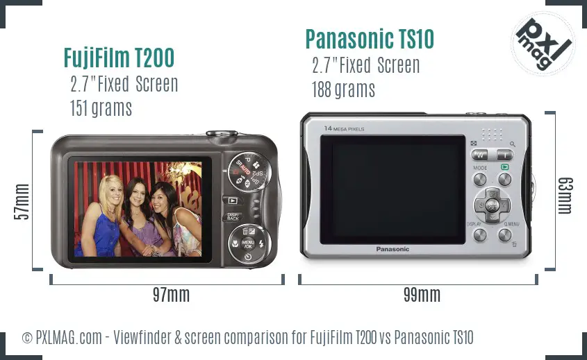 FujiFilm T200 vs Panasonic TS10 Screen and Viewfinder comparison