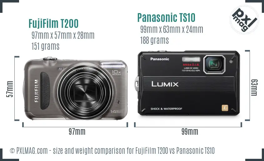 FujiFilm T200 vs Panasonic TS10 size comparison