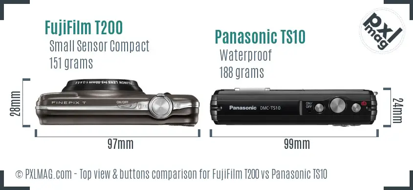 FujiFilm T200 vs Panasonic TS10 top view buttons comparison