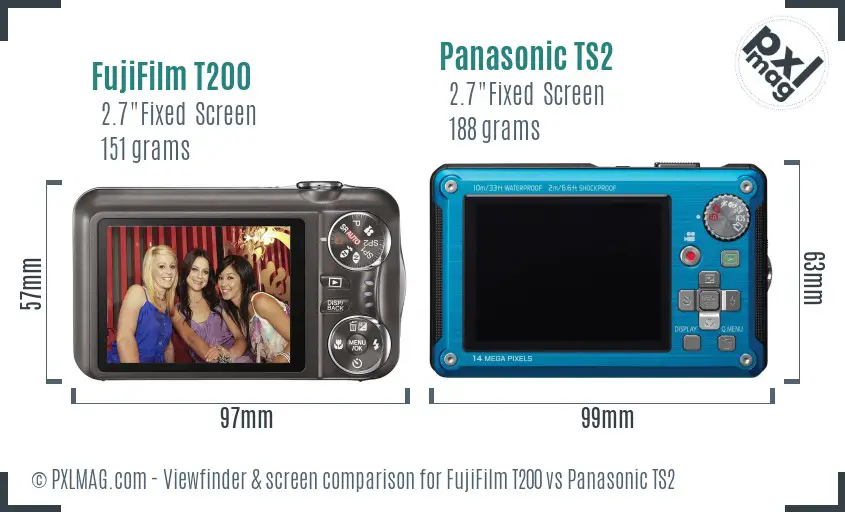 FujiFilm T200 vs Panasonic TS2 Screen and Viewfinder comparison