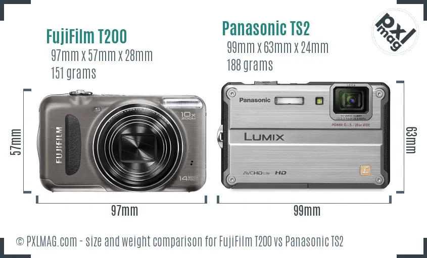 FujiFilm T200 vs Panasonic TS2 size comparison