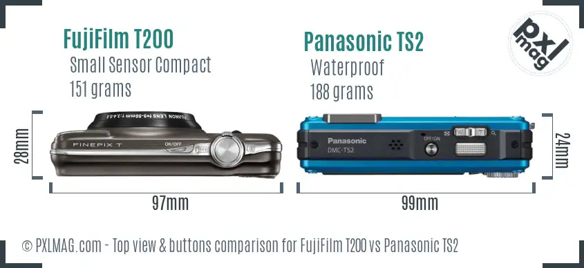 FujiFilm T200 vs Panasonic TS2 top view buttons comparison