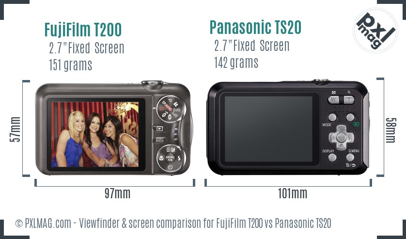 FujiFilm T200 vs Panasonic TS20 Screen and Viewfinder comparison