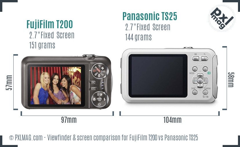 FujiFilm T200 vs Panasonic TS25 Screen and Viewfinder comparison